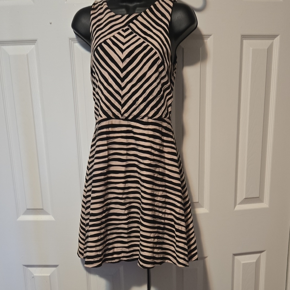 Xhilaration Black and Cream Striped Midi Dress